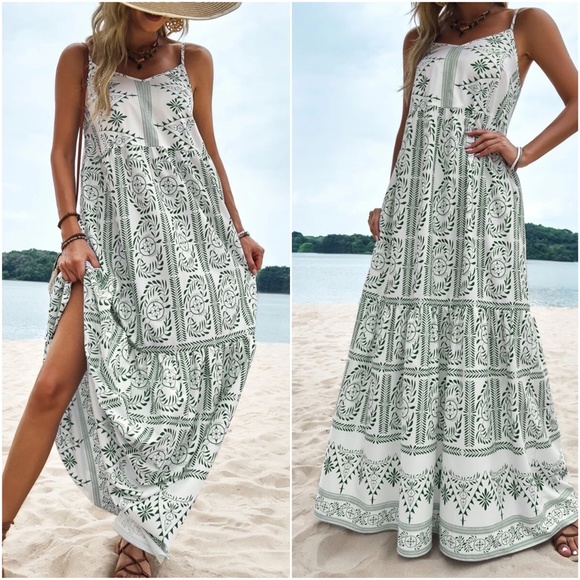 Boho Tropical Plants Print Cami Maxi Dress - Picture 5 of 6